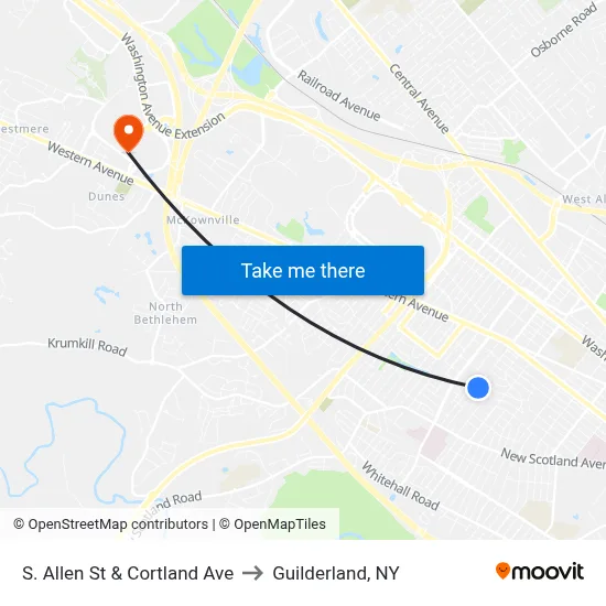 S. Allen St & Cortland Ave to Guilderland, NY map