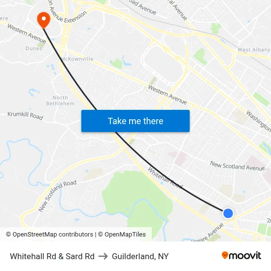 Whitehall Rd & Sard Rd to Guilderland, NY map