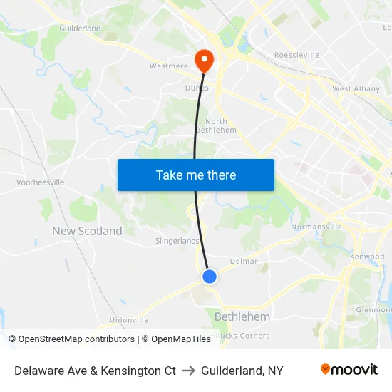 Delaware Ave & Kensington Ct to Guilderland, NY map