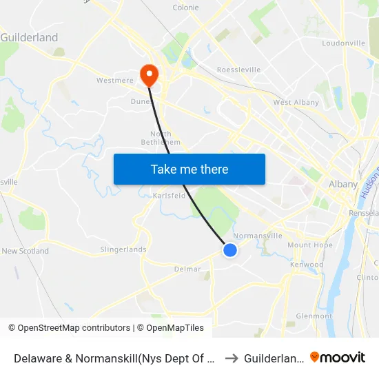 Delaware & Normanskill(Nys Dept Of Public Service) to Guilderland, NY map