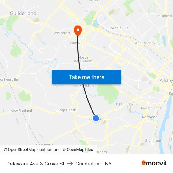 Delaware Ave & Grove St to Guilderland, NY map