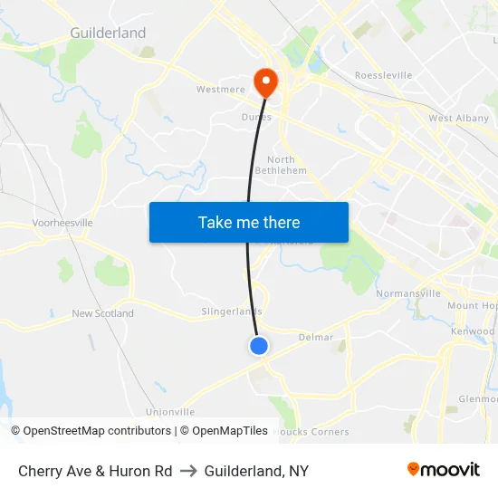 Cherry Ave & Huron Rd to Guilderland, NY map