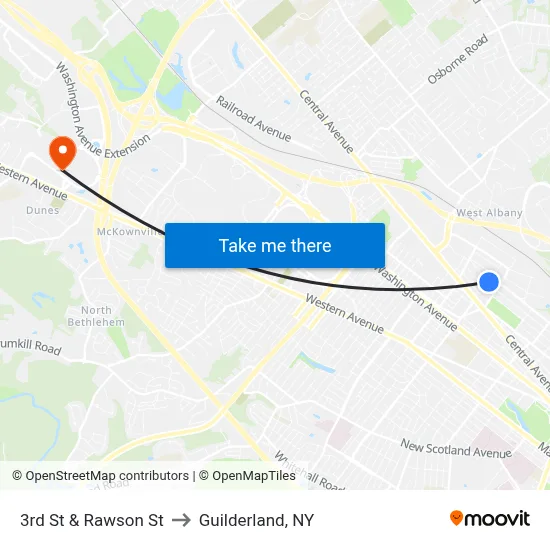 3rd St & Rawson St to Guilderland, NY map