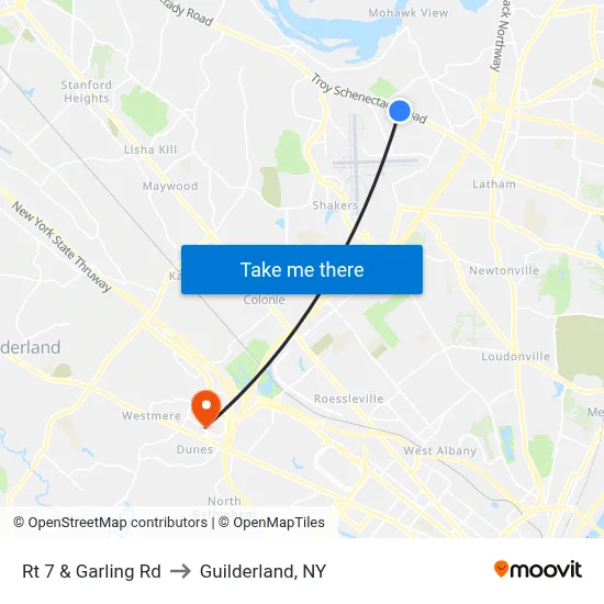 Rt 7 & Garling Rd to Guilderland, NY map