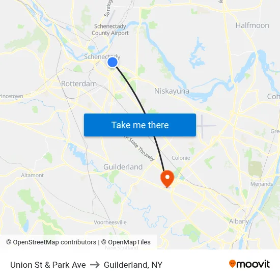 Union St & Park Ave to Guilderland, NY map