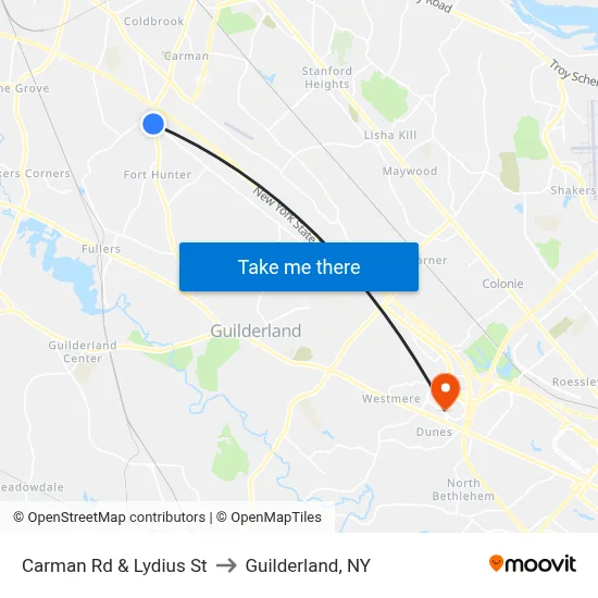 Carman Rd & Lydius St to Guilderland, NY map