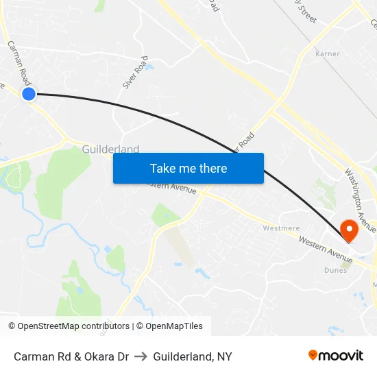 Carman Rd & Okara Dr to Guilderland, NY map