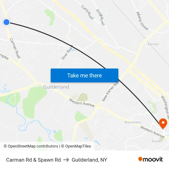Carman Rd & Spawn Rd to Guilderland, NY map