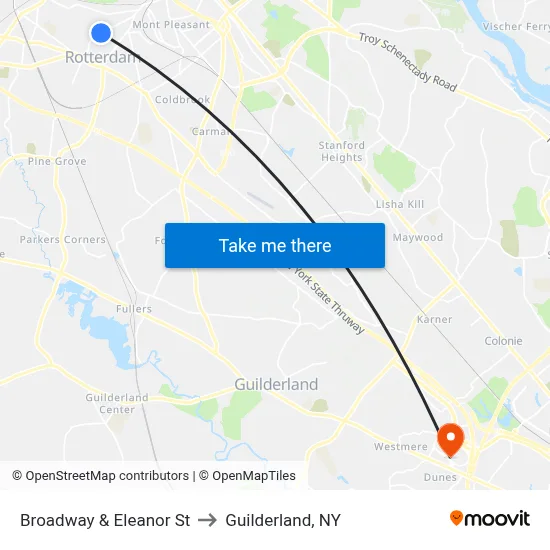 Broadway & Eleanor St to Guilderland, NY map