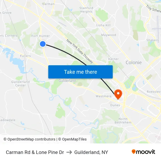 Carman Rd & Lone Pine Dr to Guilderland, NY map