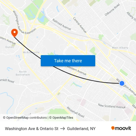 Washington Ave & Ontario St to Guilderland, NY map