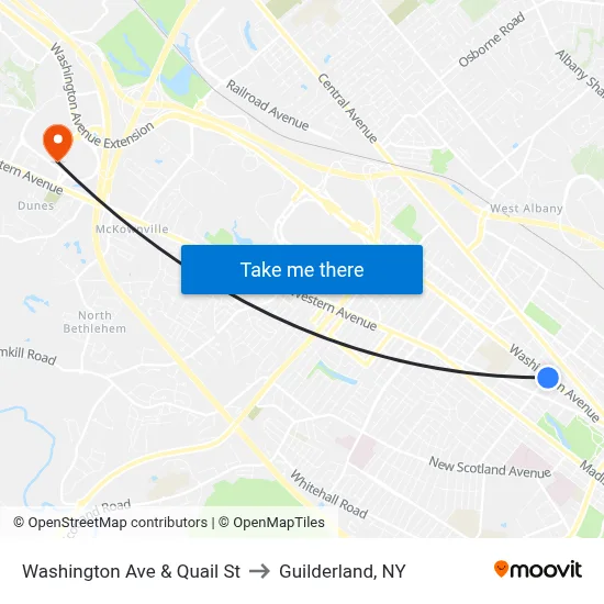 Washington Ave & Quail St to Guilderland, NY map