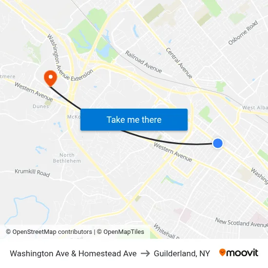 Washington Ave & Homestead Ave to Guilderland, NY map