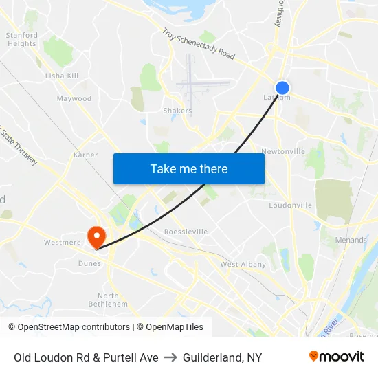 Old Loudon Rd & Purtell Ave to Guilderland, NY map
