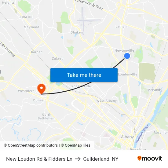 New Loudon Rd & Fidders Ln to Guilderland, NY map