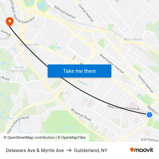 Delaware Ave & Myrtle Ave to Guilderland, NY map
