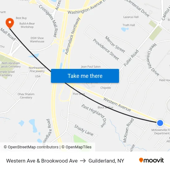 Western Ave & Brookwood Ave to Guilderland, NY map