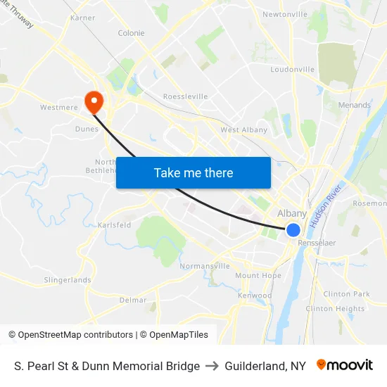 S. Pearl St & Dunn Memorial Bridge to Guilderland, NY map