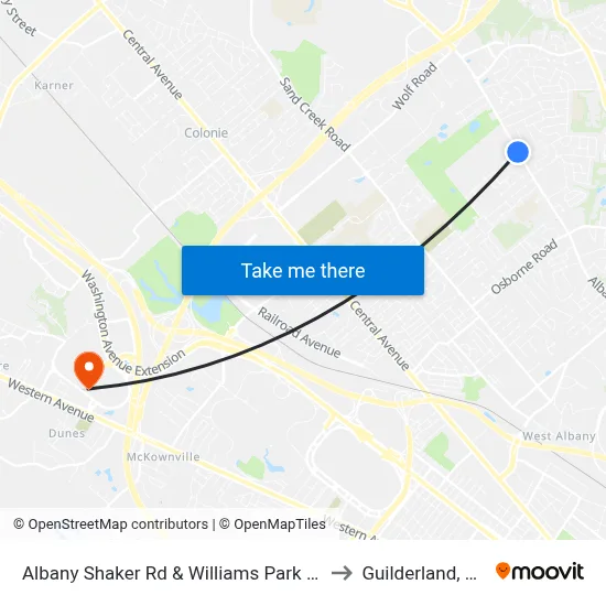 Albany Shaker Rd & Williams Park Rd to Guilderland, NY map