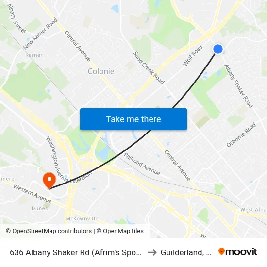 636 Albany Shaker Rd (Afrim's Sports) to Guilderland, NY map