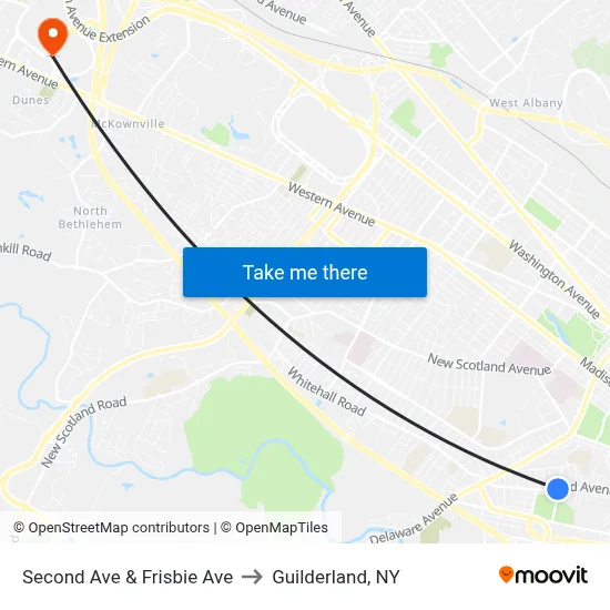Second Ave & Frisbie Ave to Guilderland, NY map
