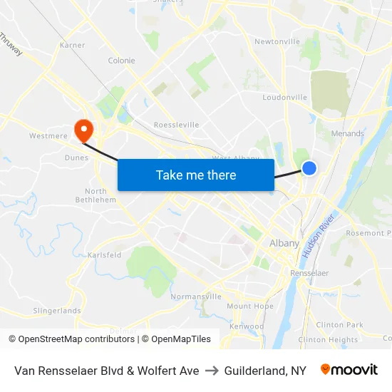 Van Rensselaer Blvd & Wolfert Ave to Guilderland, NY map