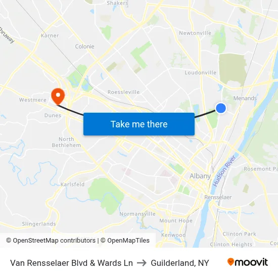 Van Rensselaer Blvd & Wards Ln to Guilderland, NY map
