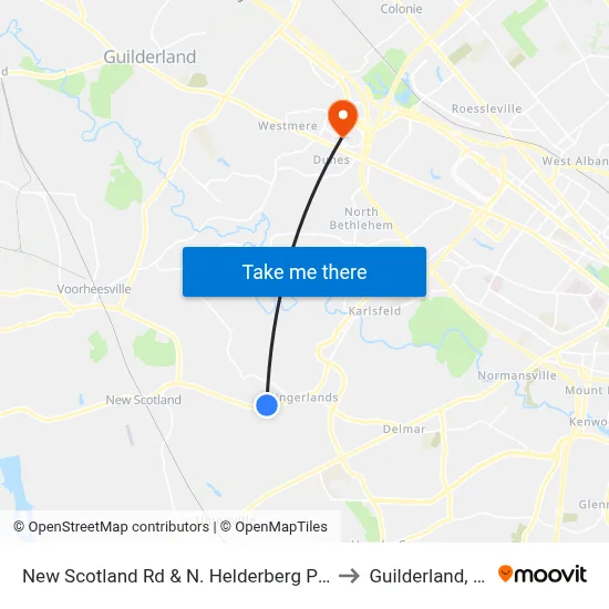 New Scotland Rd & N. Helderberg Pkwy to Guilderland, NY map