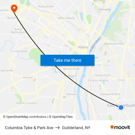 Columbia Tpke & Park Ave to Guilderland, NY map
