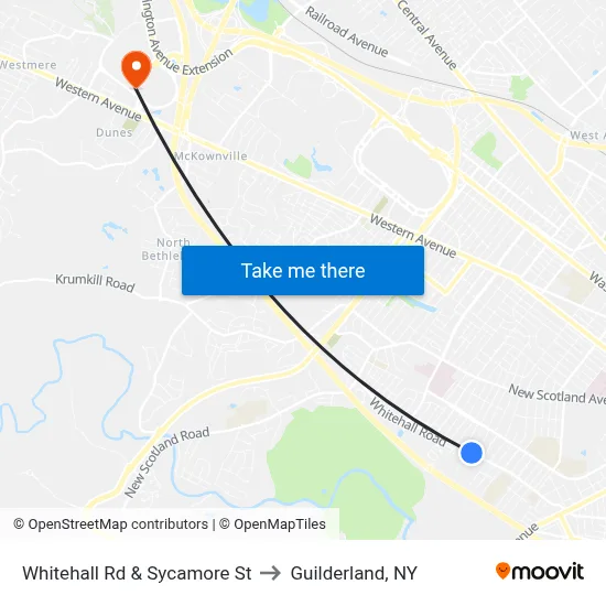 Whitehall Rd & Sycamore St to Guilderland, NY map