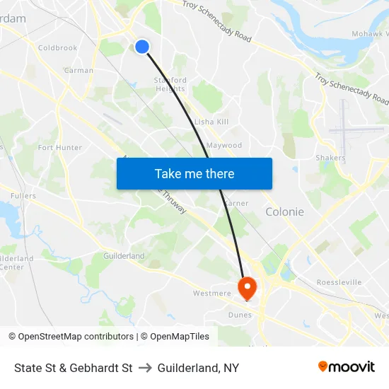 State St & Gebhardt St to Guilderland, NY map