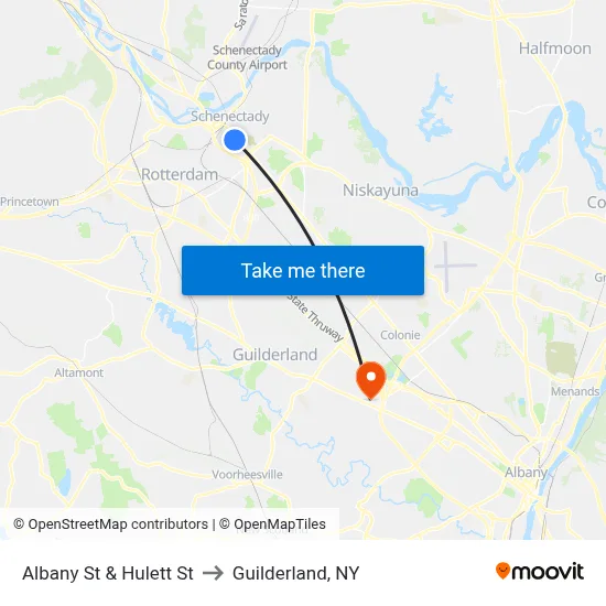 Albany St & Hulett St to Guilderland, NY map