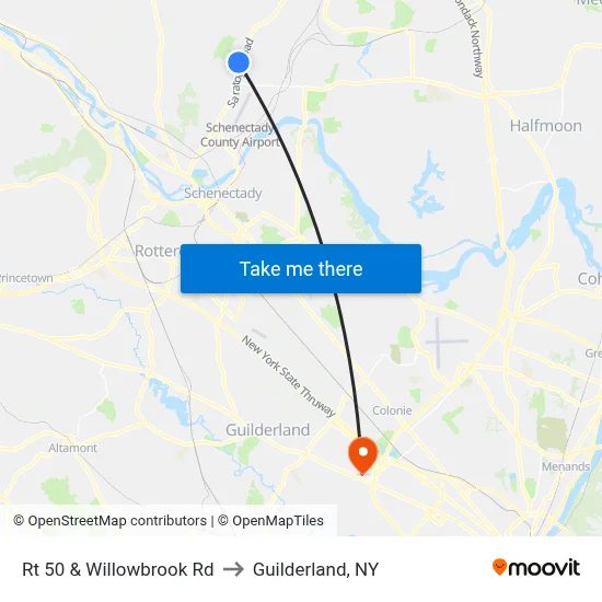 Rt 50 & Willowbrook Rd to Guilderland, NY map