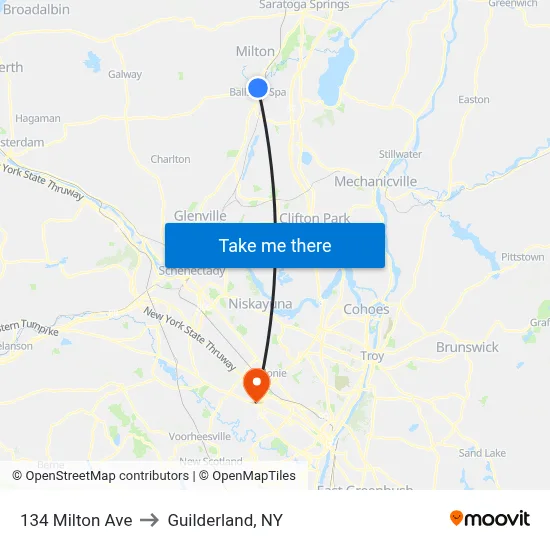 134 Milton Ave to Guilderland, NY map