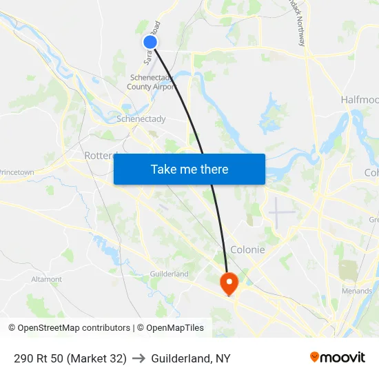 290 Rt 50 (Market 32) to Guilderland, NY map