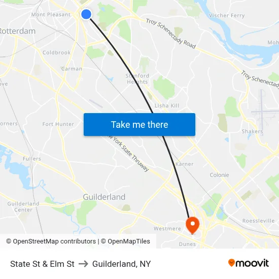 State St & Elm St to Guilderland, NY map
