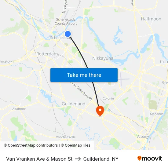 Van Vranken Ave & Mason St to Guilderland, NY map
