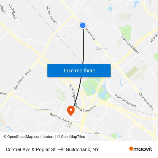 Central Ave & Poplar St to Guilderland, NY map