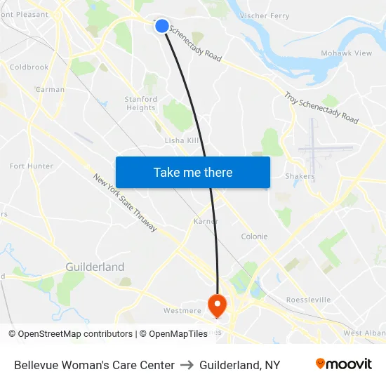 Bellevue Woman's Care Center to Guilderland, NY map