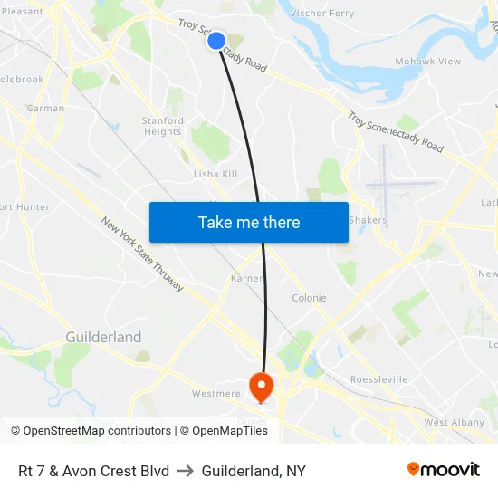Rt 7 & Avon Crest Blvd to Guilderland, NY map