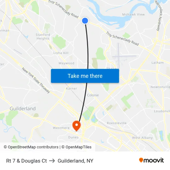 Rt 7 & Douglas Ct to Guilderland, NY map