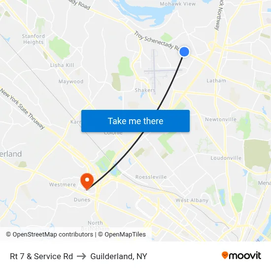 Rt 7 & Service Rd to Guilderland, NY map