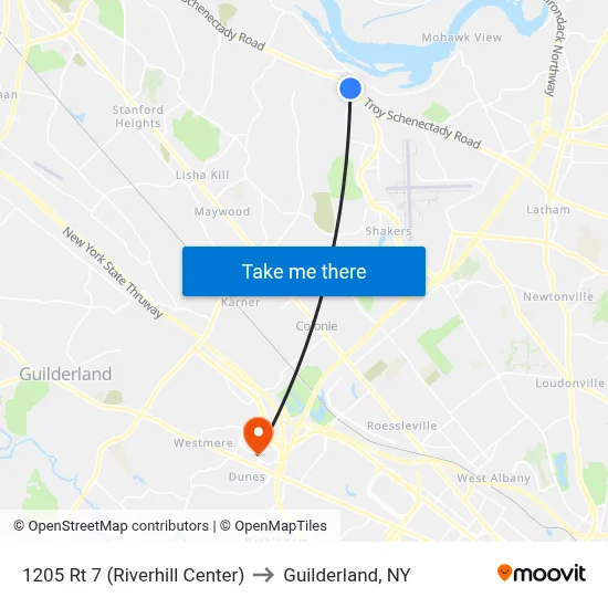 1205 Rt 7 (Riverhill Center) to Guilderland, NY map