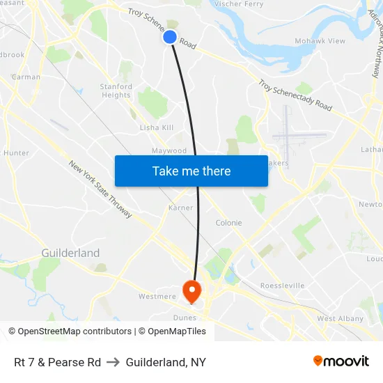 Rt 7 & Pearse Rd to Guilderland, NY map