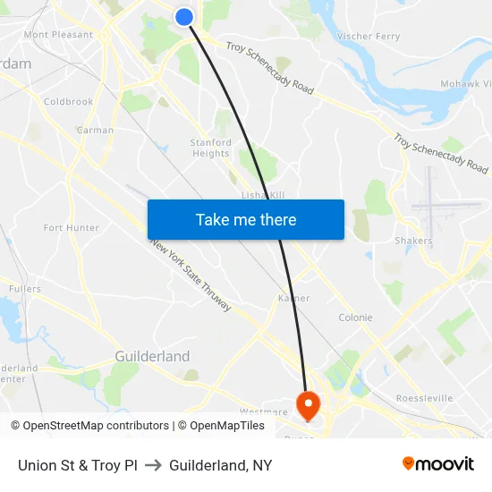 Union St & Troy Pl to Guilderland, NY map