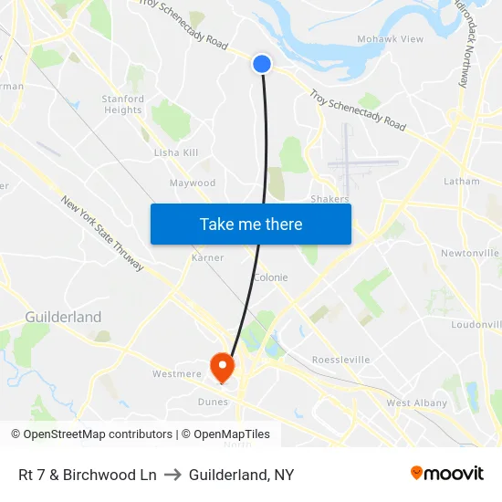 Rt 7 & Birchwood Ln to Guilderland, NY map