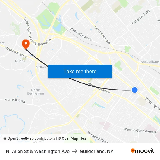 N. Allen St & Washington Ave to Guilderland, NY map