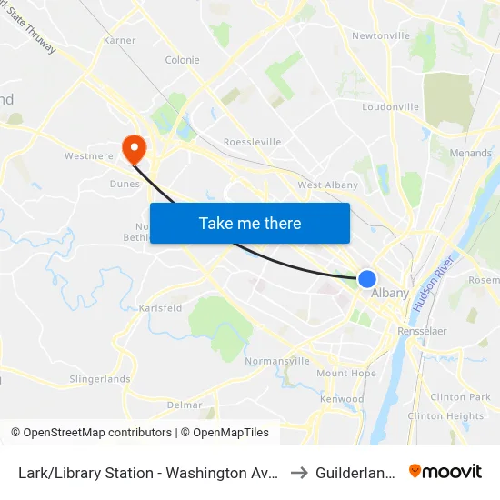Lark/Library Station - Washington Ave & Lark St to Guilderland, NY map