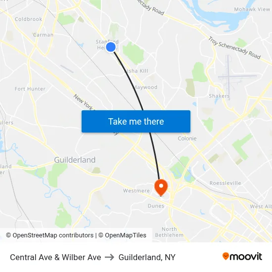 Central Ave & Wilber Ave to Guilderland, NY map