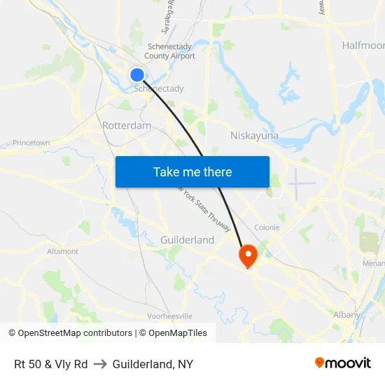 Rt 50 & Vly Rd to Guilderland, NY map